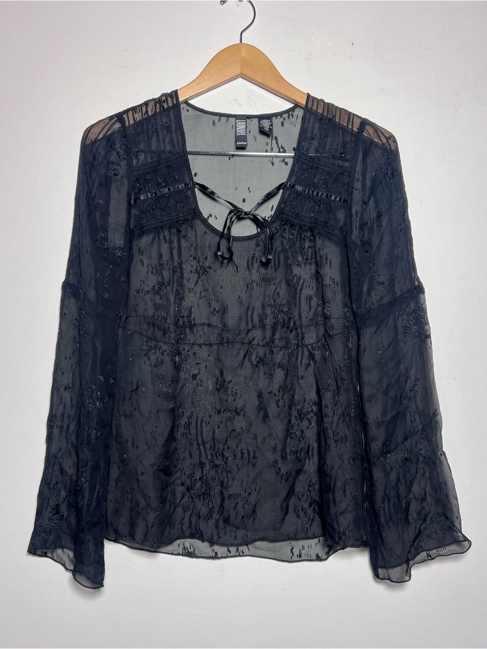 Laundry By Shelli Segal Black Sheer Tie-Neck Long Sleeve Blouse Whimsigoth